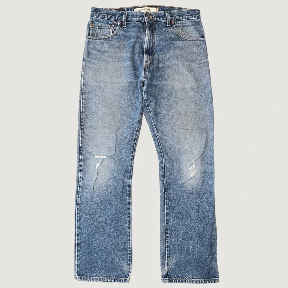 Y2K Levi's 517 Boot Cut Jeans Blue Made In USA Distressed Mens 34x32